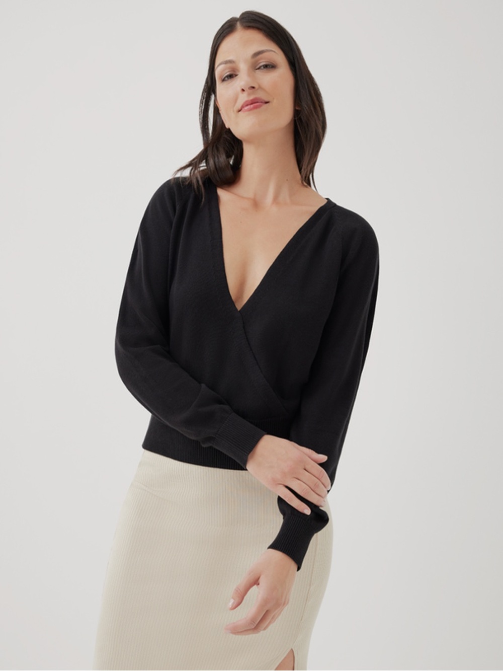 Pact Women's Black Classic Fine Knit Wrap Sweater XL